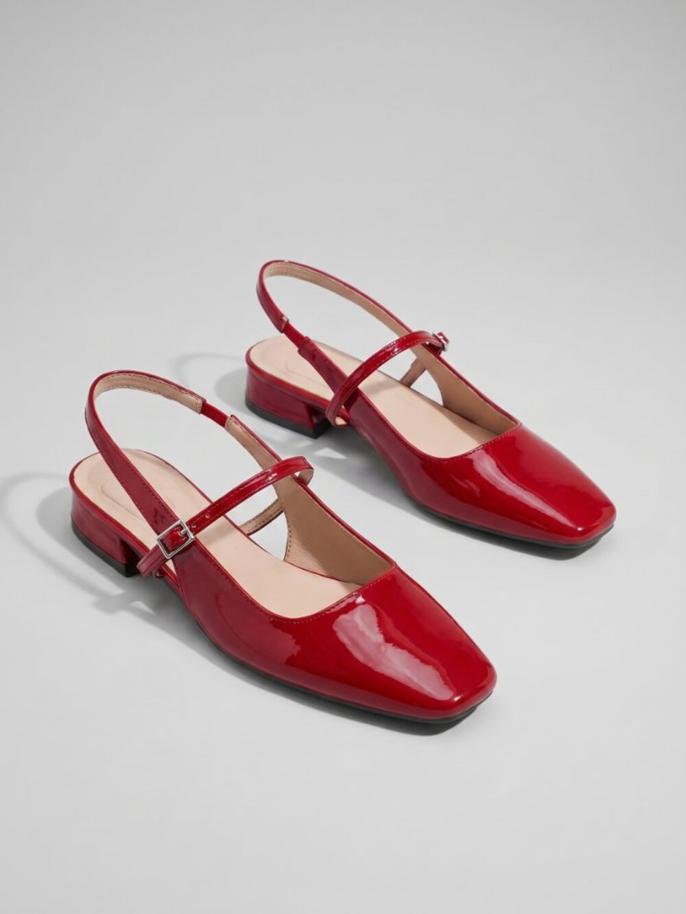 Women's Chic Red Mary Jane Low-Heel Square-Toe Slingback Shoes for Comfortable W - Picture 2 of 6